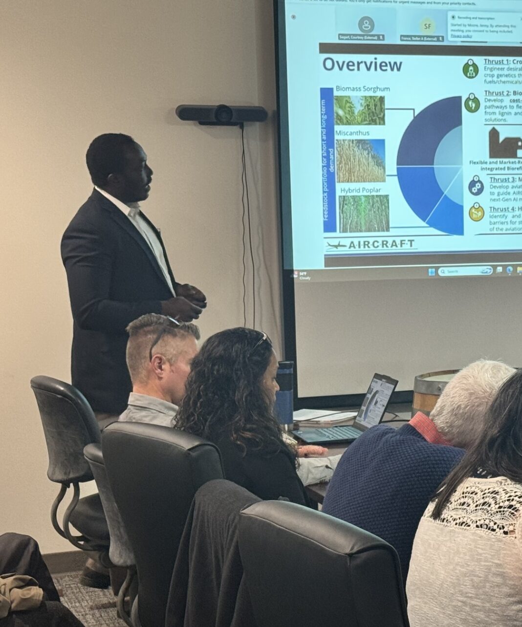 Nour Abdoulmoumine presenting to a group of participants at an engineering workforce development meeting. 